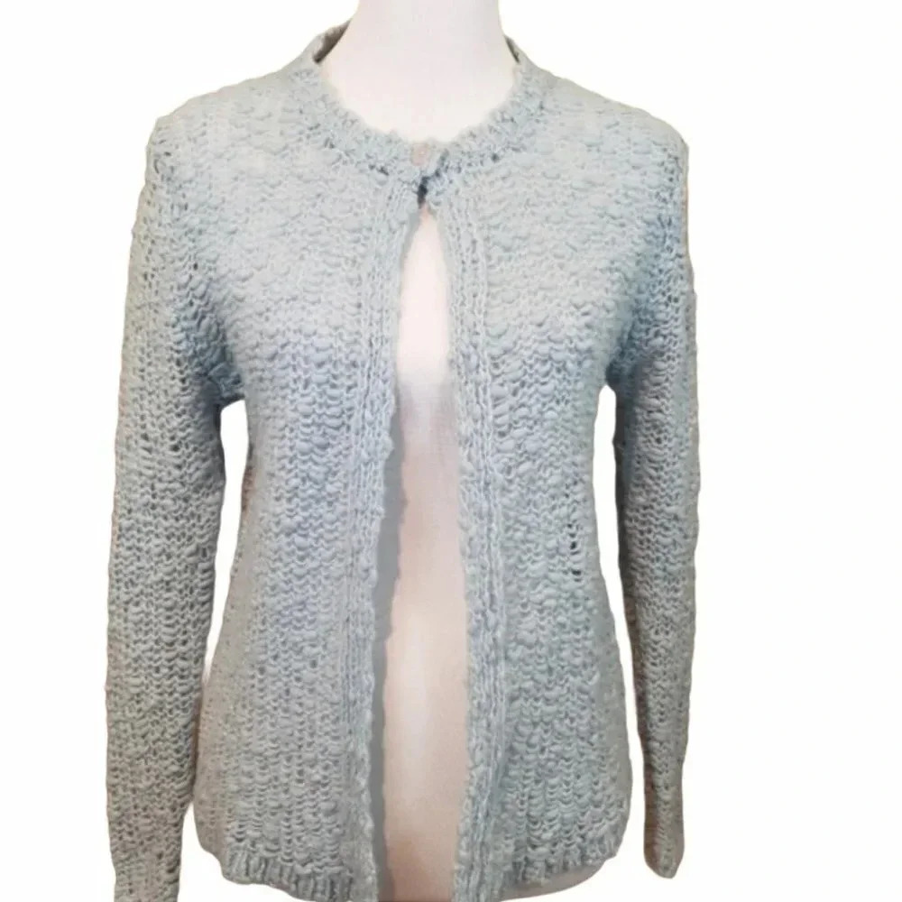 B.Moss Cardigan Sweater Small Light Blue Wool Blend Single Button Textured Knit